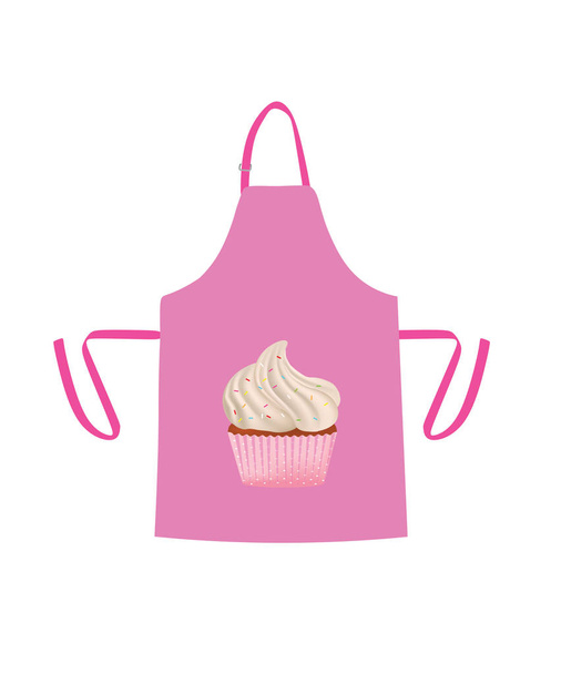 Pink kitchen apron with cupcake - Vector, Image