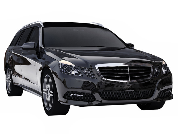 Duży rodzinny biznes czarny samochód sportowy i w tym samym czasie wygodną obsługę. renderowania 3D. - Zdjęcie, obraz