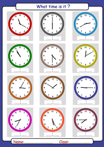 ¿Qué hora es, qué hora es, dibujar la hora, aprender a decir la hora
 - Vector, Imagen