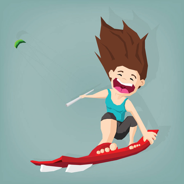 Sport woman drive kite surfing with air kite in tropical sea sum - Vector, Image