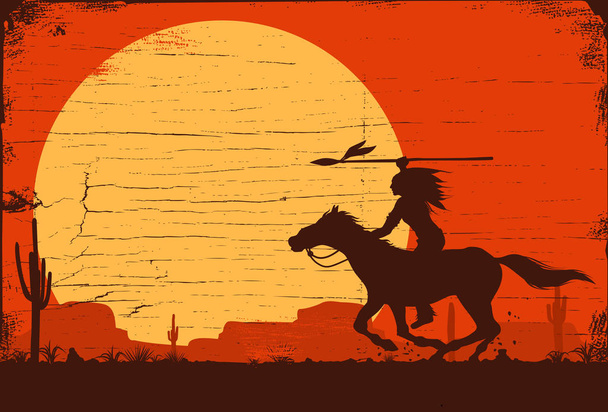 Силуэт индейской верховой езды с копьём Вектор
 - Вектор,изображение