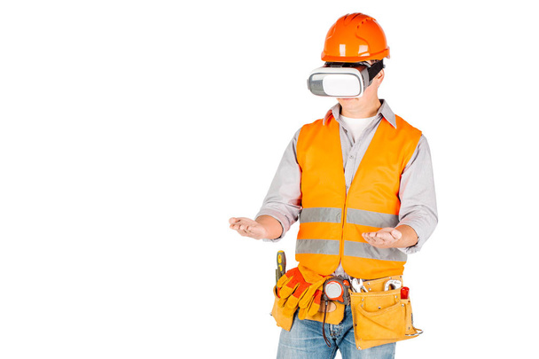 construtor em um capacete vestindo óculos futuristas vr
 - Foto, Imagem