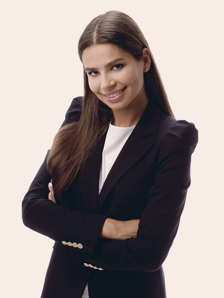 closeup of a smiling business woman standing - Foto, Imagen