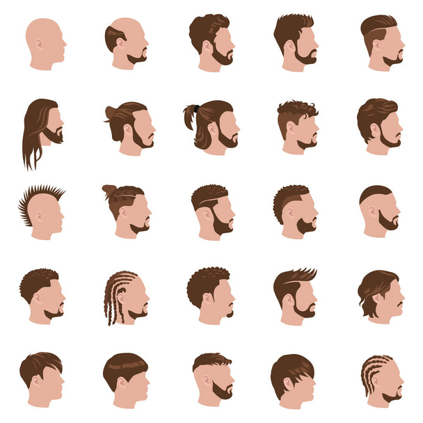 Male hairstyles color vector icons - Vector, Image