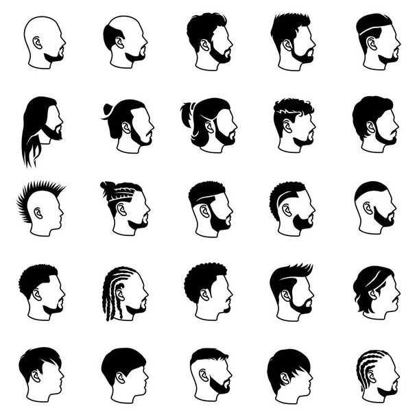 Male hairstyles glyph vector icons - Vector, Image