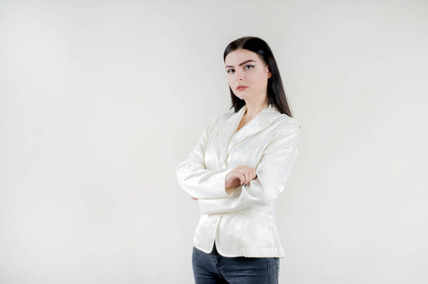 young serious businesswoman brunette studio - Fotoğraf, Görsel
