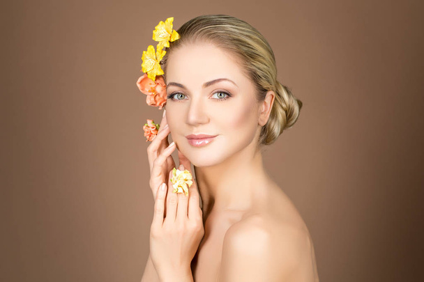 beautiful girl with flowers on head - Photo, Image