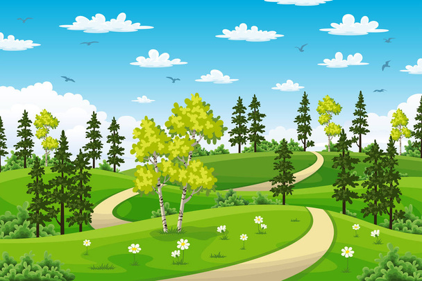Rustikale Sommerlandschaft mit Bäumen - Vektor, Bild