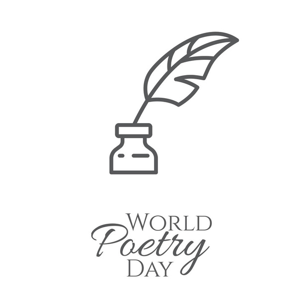World poetry day banner with outline inkwell and feather in it isolated on white background. - Vector, Image