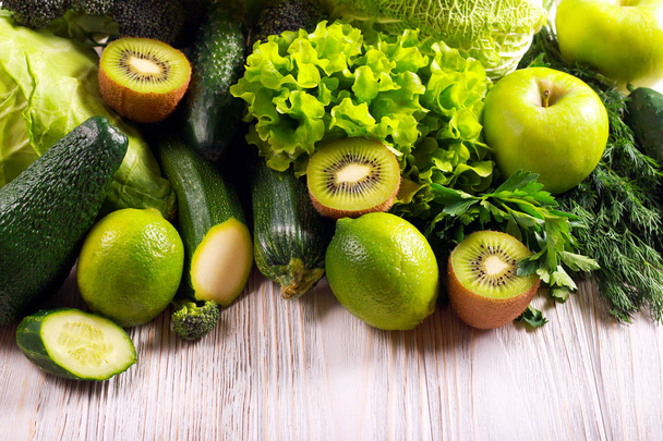 Green vegetables and fruits  - Fotoğraf, Görsel