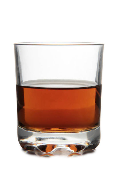 Glass with brandy and cognac on white background - Fotoğraf, Görsel