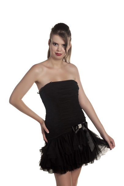 beautiful woman in black prom dress - Zdjęcie, obraz