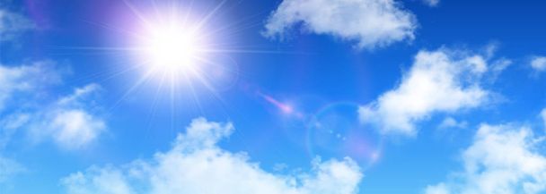 Sunny background, blue sky, clouds and sun - Вектор, зображення