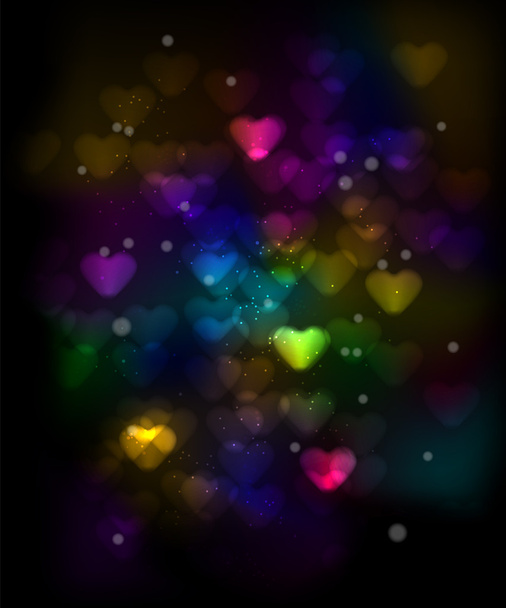 Красочные сердца боке на темном фоне
 - Вектор,изображение