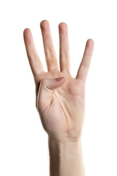 Мужская рука, считающая четыре
 - Фото, изображение