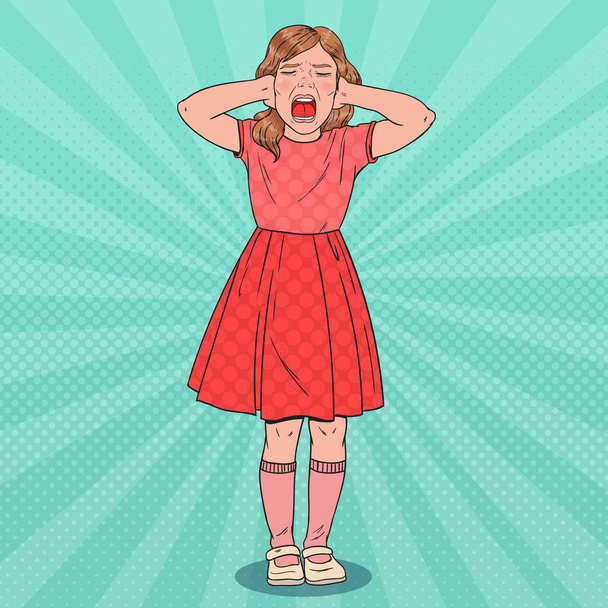 Pop Art Little Girl Screaming. Aggressive Child. Kid Emotional Facial Expression. Vector illustration - Vector, Image