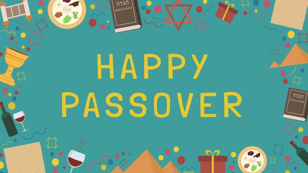Frame with Passover holiday flat design icons with text in engli - Vector, Image