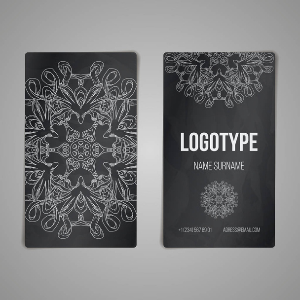 Design collection with mandala symbols. Set of business cards with circle ornament. - Vector, Image