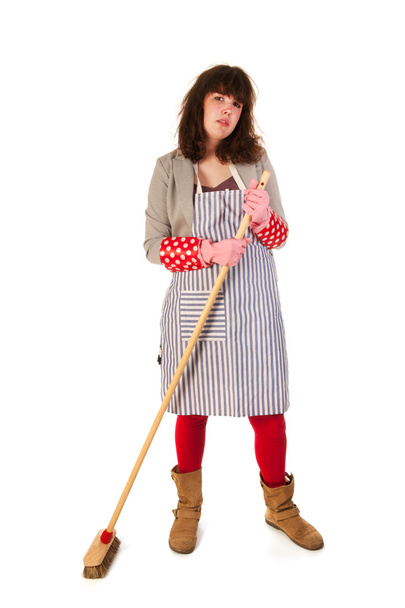 Housewife with scrobbing tool - Fotoğraf, Görsel