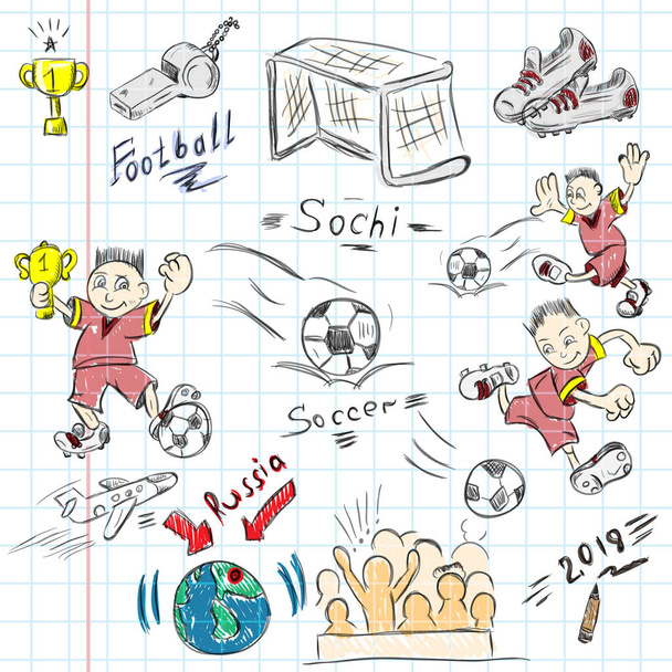 цветная контурная иллюстрация на листе ноутбука на футбольном мяче
 - Вектор,изображение