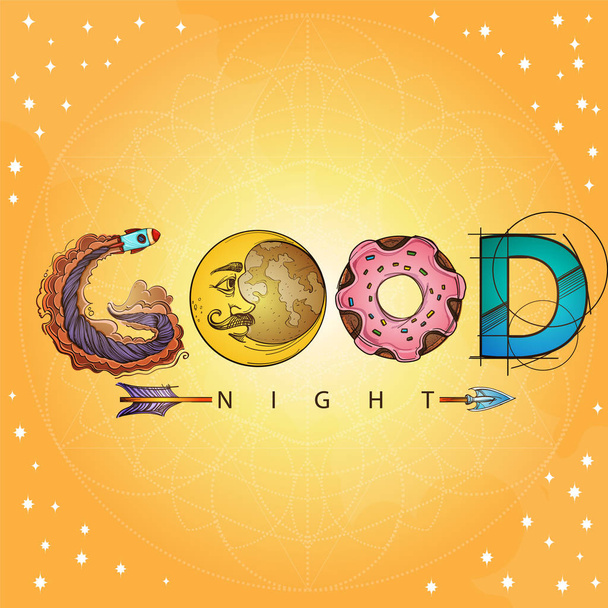 Jó éjt Hold és a csillagok a sárga háttér - Vektor, kép