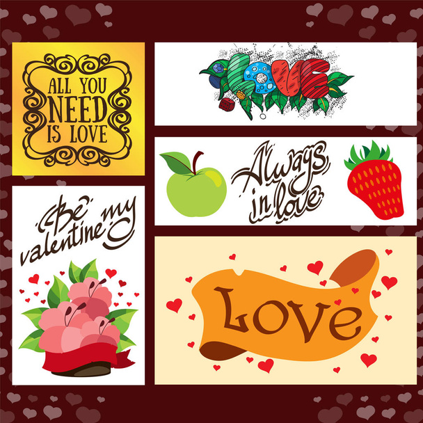 Набор открыток, баннеров и листовок для украшения и подарков на День Святого Валентина
. - Вектор,изображение