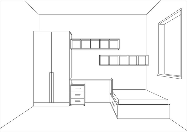 3D vector illustration. Modern kids bedroom furniture design.  - Vector, Image
