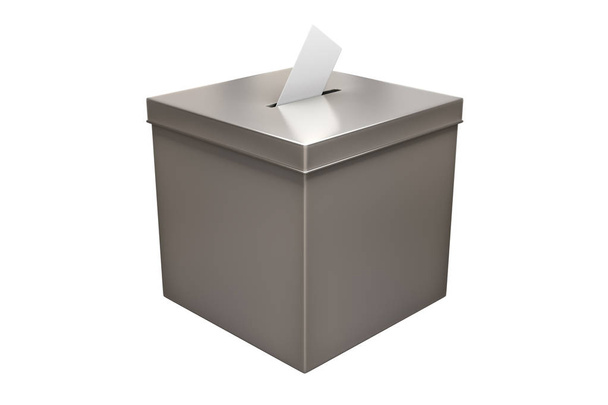3D-Rendering von Metall-Chrom-Wahlbox isoliert auf weißer Rückseite - Foto, Bild