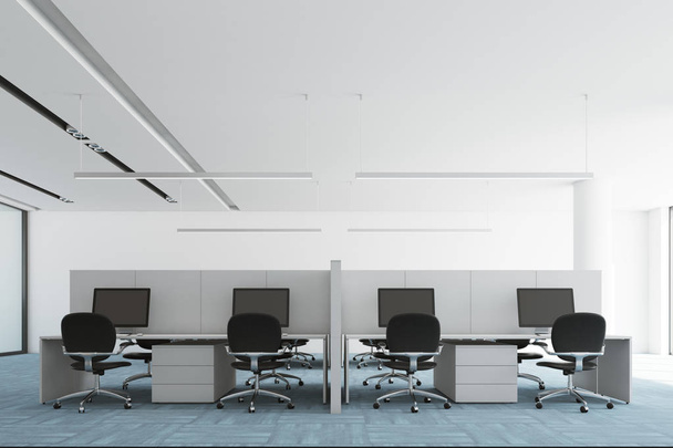 Piano blu open space ufficio interno, vista frontale
 - Foto, immagini