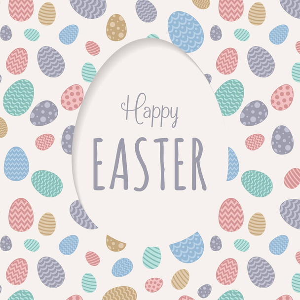 Multicoloured easter eggs texture with greeting. Vector. - Вектор,изображение