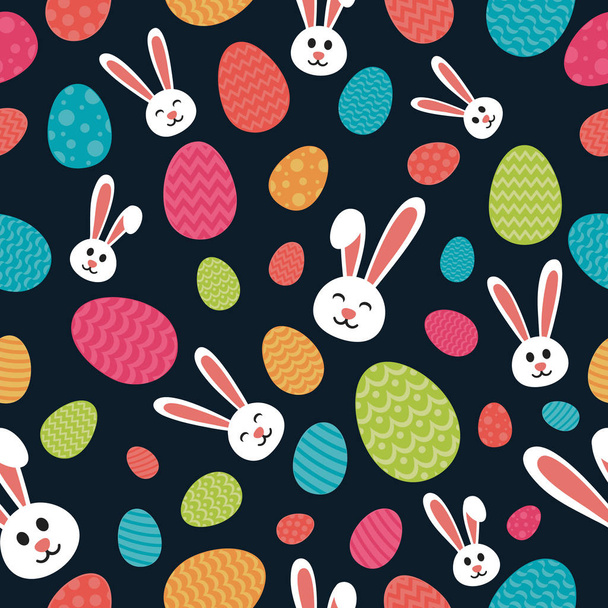Seamless pattern with Easter bunnies and eggs. Vector. - Wektor, obraz