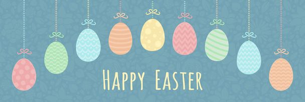 Happy Easter - colourful banner with decorative Easter eggs. Vector. - Vetor, Imagem