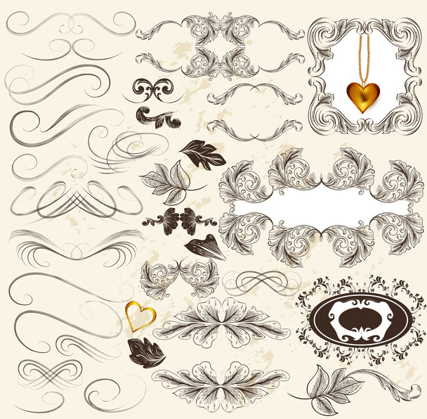 Calligraphic set of retro design elements and page decorations - Vector, afbeelding