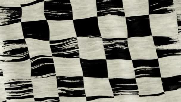 Primer plano del pincel de arte acuarela pintura a cuadros bandera de carreras en blanco y negro soplado en el viento
. - Imágenes, Vídeo