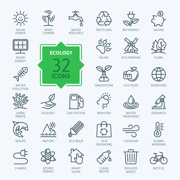 Ecology minimal thin line web icon set. Outline icons collection. Simple vector illustration - Vector, Image