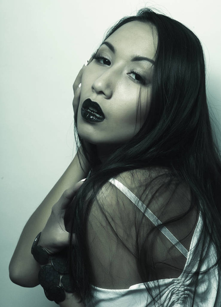 Beautiful young asian model close up - Foto, Imagem
