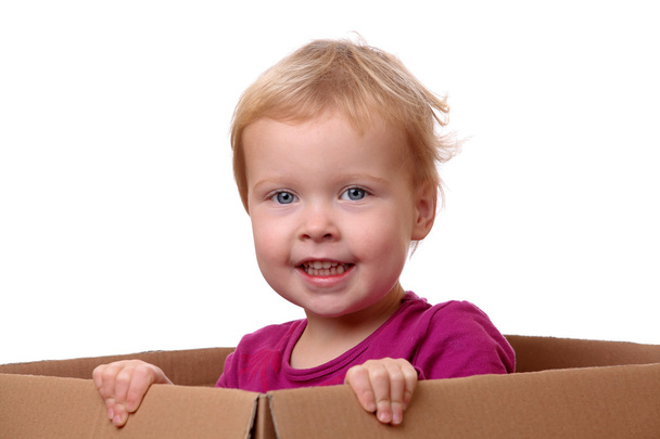 Toddler in box - 写真・画像