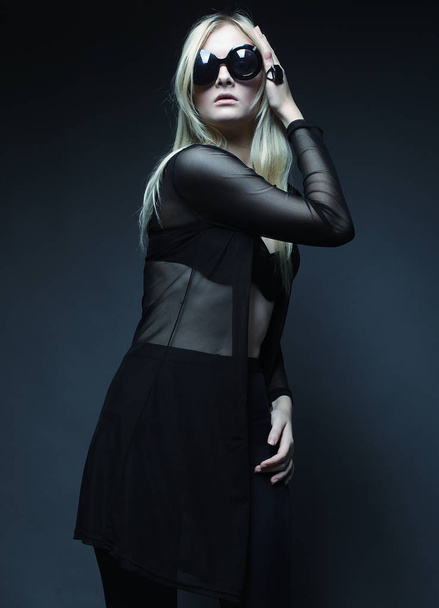 blond woman posing in black lingerie - Φωτογραφία, εικόνα