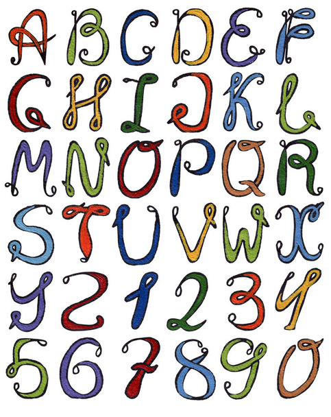 Kleurrijke aquarel aquarelle lettertype type met de hand geschreven hand loting schilderen abc Alfabetletters. - Foto, afbeelding