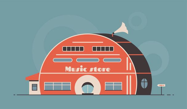 Music store building. Flat vector illustration. Outdoor facade - Vektor, kép