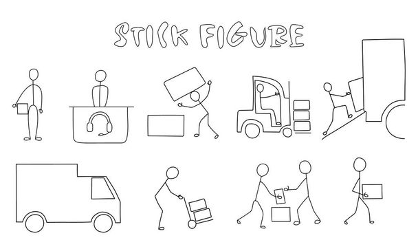 Logistic icon set. Stick figure of delivery black. Simple pictogram with flat design - Vector, Image