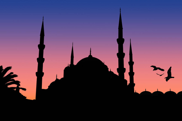 Meczet Nuruosmaniye sylwetka, Istanbul  - Zdjęcie, obraz