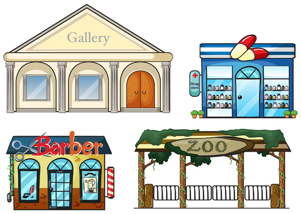 Galerie, pharmacie, salon de coiffure et zoo
 - Vecteur, image