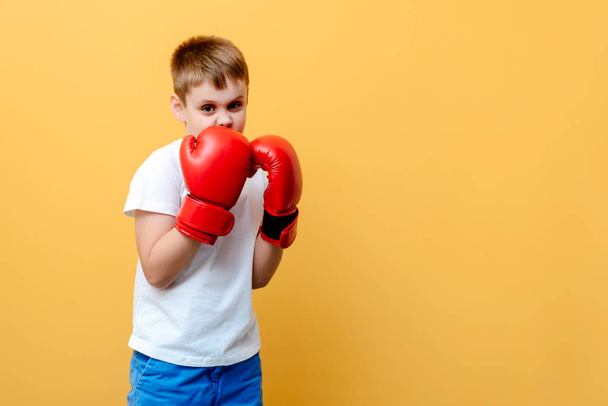 baby in Boxing gloves on wall background - Fotoğraf, Görsel