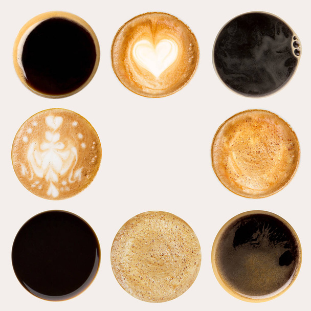 Collectie koffie kopjes tops geïsoleerd op wit - Foto, afbeelding