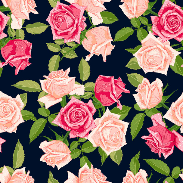 Seamless floral pattern with roses. - Vektör, Görsel