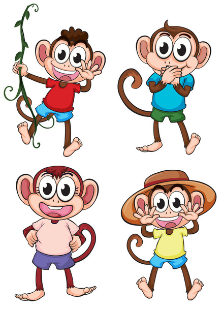 Cuatro monos riéndose
 - Vector, imagen