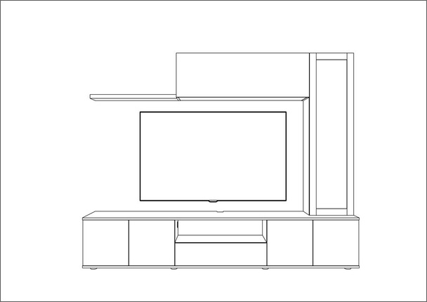 3D-vector schets. TV stand en entertainment center met toestellen en decoren.  - Vector, afbeelding