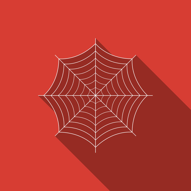 Spider web ikona na białym tle z długim cieniem. Znak, pajęczyna. Płaska konstrukcja. Ilustracja wektorowa - Wektor, obraz