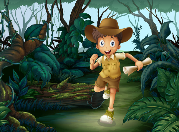 ein kleiner Junge mitten im Wald - Vektor, Bild